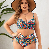 VCAY Conjunto de bikini de dos piezas sexy con impresion total para mujeres de talla grande en vacaciones de playa de verano