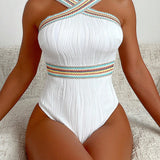 Swim Mujer's traje de bano de una pieza con correa cruzada y bloques de color