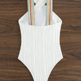 Swim Mujer's traje de bano de una pieza con correa cruzada y bloques de color