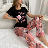 Conjunto de pijama de mujer con forma de corazon y estampado de letras de moda, con shorts y pantalones largos