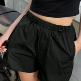 Dazy Designer Shorts de moda para mujer, sueltos y de unicolor con diseno de cintura con cordon