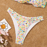 Swim Vcay Conjunto de bikini sexy con estampado floral para mujeres para vacaciones, con cable, relleno removible, 2 piezas