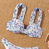 Swim Vcay Conjunto de bikini sexy de flores pequenas para mujer, perfecto para vacaciones, con aros, relleno extraible y diseno de traje de bano de 2 piezas