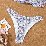 Swim Vcay Conjunto de bikini sexy de flores pequenas para mujer, perfecto para vacaciones, con aros, relleno extraible y diseno de traje de bano de 2 piezas