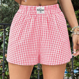 EZwear Shorts holgados de cuadros de verano con detalles de parche