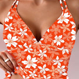 Swim Lushore Conjunto tankini de playa con estampado floral aleatorio para mujer, traje de bano de verano en la playa