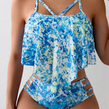 VCAY Conjunto de tankini para mujer con tenido anudado para la playa de verano con diseno calado