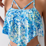 VCAY Conjunto de tankini para mujer con tenido anudado para la playa de verano con diseno calado