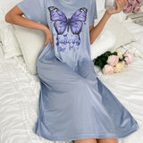 Vestido de dormir sencillo para mujeres con estampado de mariposas para uso diario