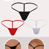 Conjunto de lenceria sexy de 3 piezas para mujeres con tanga de unicolor, panties de forma de T de cintura baja