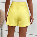 Clasi Shorts casuales de verano para mujeres, de unicolor y con punos, ideales para uso diario