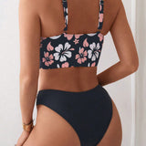 Swim Conjunto de camisola estilo tankini para mujer con patron aleatorio, 2 piezas, traje de bano de vacaciones