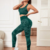 Yoga Basic Conjunto deportivo de top corto y leggings de mujer con estampado de camuflaje