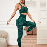 Yoga Basic Conjunto deportivo de top corto y leggings de mujer con estampado de camuflaje