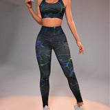 Sport Studio Conjunto de entrenamiento de verano sin costuras con camiseta de cuello redondo y leggings de estampado completo