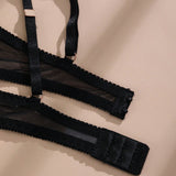 NEW Conjunto de ropa interior sexy de encaje negro para mujeres con sujetador push-up con aros, sujetador y ropa interior transparentes bordados