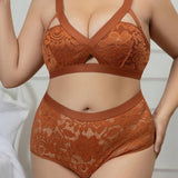 NEW Conjunto de sujetador y panty para mujer con encaje y estampado de flores en tamano grande sin cables de color naranja