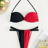 NEW Conjunto sexy de bikini para mujer con cuello halter y bloqueo de color para la playa de verano