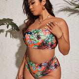 Swim Vcay Set de bikini de playa impreso con estampado tropical en talla grande, verano