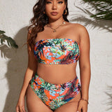 Swim Vcay Set de bikini de playa impreso con estampado tropical en talla grande, verano