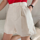 DAZY Shorts rectos de cintura elastica con bolsillos de unicolor para mujeres