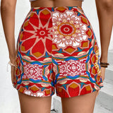VCAY Shorts de playa impresos con cordon para vacaciones de primavera/verano