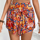 VCAY Shorts de playa impresos con cordon para vacaciones de primavera/verano