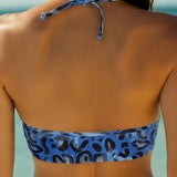 Swim Lushore Top de traje de bano con estampado para mujer con soporte de alambre, estampado aleatorio con diseno de leopardo azul, top de bikini envolvente cruzado para mujeres maduras