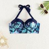 Swim Lushore Top de bikini estampado para mujeres con aro, patron aleatorio, compra en propiedad intelectual, estuche duro con parches florales empalmados en el top de bikini