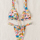 NEW  Swim Conjunto de bikini sexy para mujer con estampado geometrico de vacaciones (2 piezas), estampado aleatorio