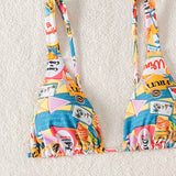 NEW  Swim Conjunto de bikini sexy para mujer con estampado geometrico de vacaciones (2 piezas), estampado aleatorio