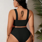 Swim Curve Bikini de talla grande para mujer de unicolor con nudo retorcido de moda