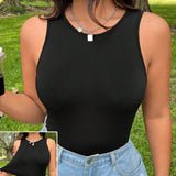 Mujeres de a grande body de verano casuales de cuello redondo de unicolor con diseno sin mangas