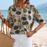 EMERY ROSE Camisa casual de playa para mujer con cuello redondo y estampado grafico