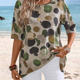 EMERY ROSE Camisa casual de playa para mujer con cuello redondo y estampado grafico