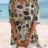 EMERY ROSE Camisa casual de playa para mujer con cuello redondo y estampado grafico