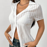 EZwear Camisa a rayas ajustada y recortada con elasticidad transparente