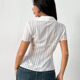 EZwear Camisa a rayas ajustada y recortada con elasticidad transparente