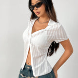 EZwear Camisa a rayas ajustada y recortada con elasticidad transparente