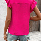 Blusa holgada de verano para mujeres con cuello en V con muescas y alas de murcielago, de color liso