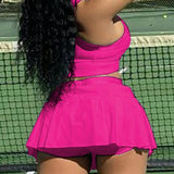 Slayr Conjunto casual de top de tirantes elastizado sin mangas color rosa y falda plisada para mujeres, talla E