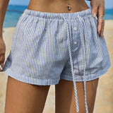 EZwear Shorts de verano informales para mujer con cintura de cordon y rayas