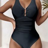 Swim Traje De Bano De Una Pieza Con Control De Abdomen Fruncido Para Mujeres Para Vacaciones En La Playa En Verano