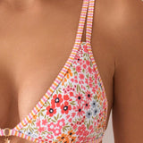 Swim Conjunto de traje de bano de flores dulces para mujeres, adecuado para vacaciones de verano en la playa