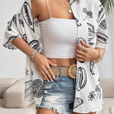 Essnce Camisa casual de mujer con mangas cortas con estampado de moda