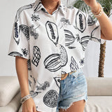 Essnce Camisa casual de mujer con mangas cortas con estampado de moda