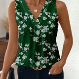 Clasi Camisa informal sin mangas para mujer con escote en V y estampado floral para vacaciones