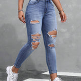 EZwear Jeans de mujer con ajuste regular y detalles destenidos y diseno de bolsillo, perfectos para uso casual y viajes