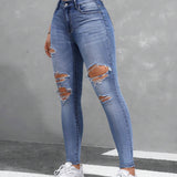 EZwear Jeans de mujer con ajuste regular y detalles destenidos y diseno de bolsillo, perfectos para uso casual y viajes