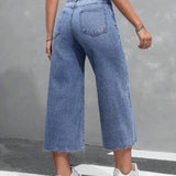 EZwear Jeans de mujer de pierna ancha y nueve puntos con bolsillos insertados y dobladillo deshilachado, corte holgado